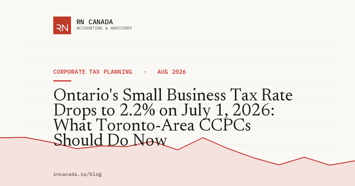Ontario's Small Business Tax Rate Drops to 2.2% on July 1, 2026: What Toronto-Area CCPCs Should Do Now