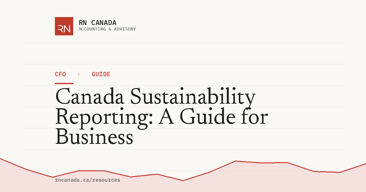 Illustrated cover for the RN Canada cfo guide "Canada Sustainability Reporting: A Guide for Business", with a finance chart motif